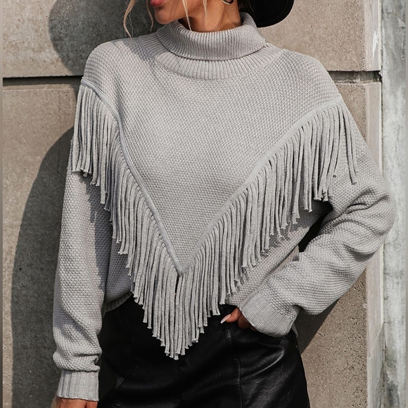 Esme Fringe Turtleneck Sweater - Gray - Picture 7 of 7